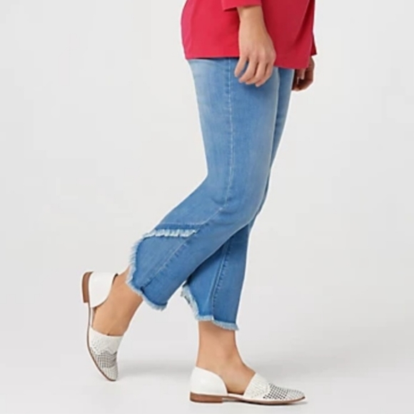 Susan Graver Denim - Susan Graver Cropped Raw Hem Jeans
